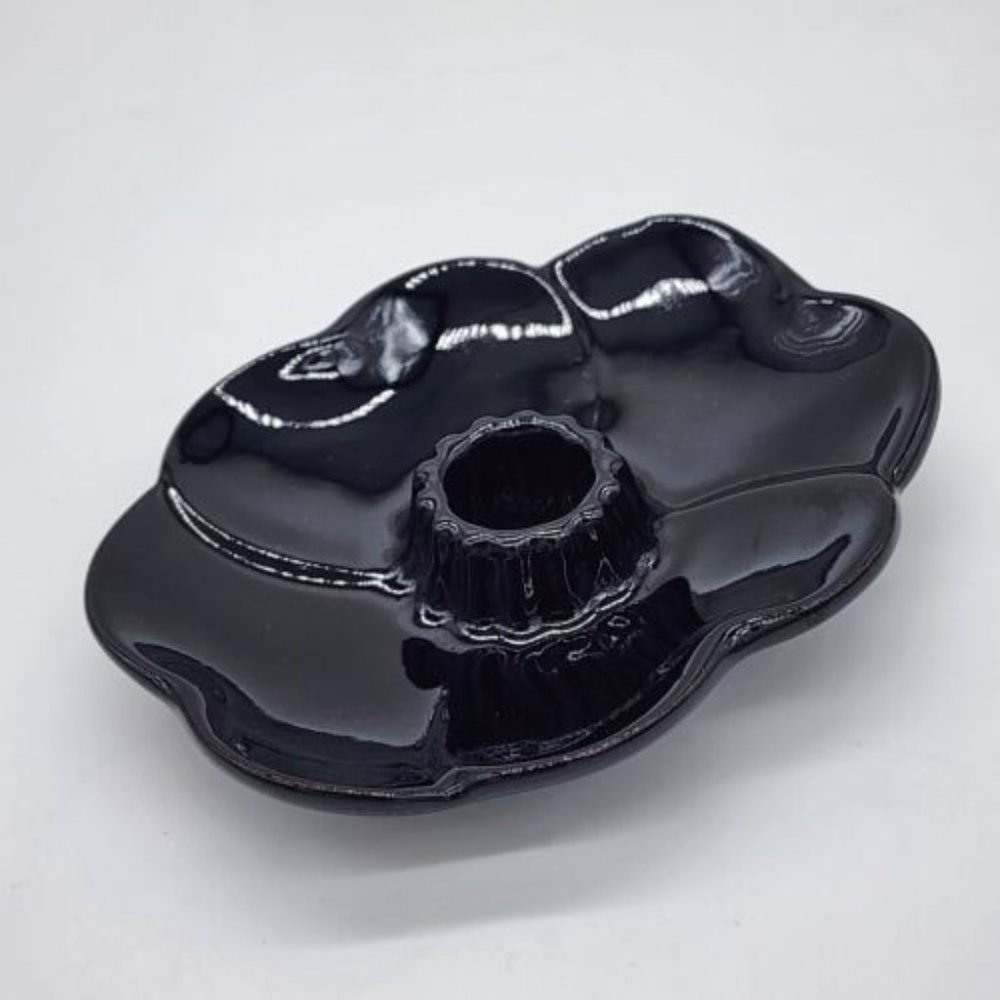 Vintage Frankoma Pottery 300 Dogwood Taper Candle Holder Black